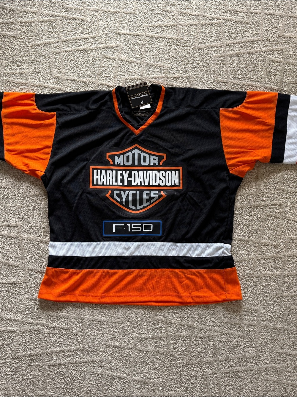 Harley-Davidson Black with Orange Trim Pullover Hockey Jersey NWT